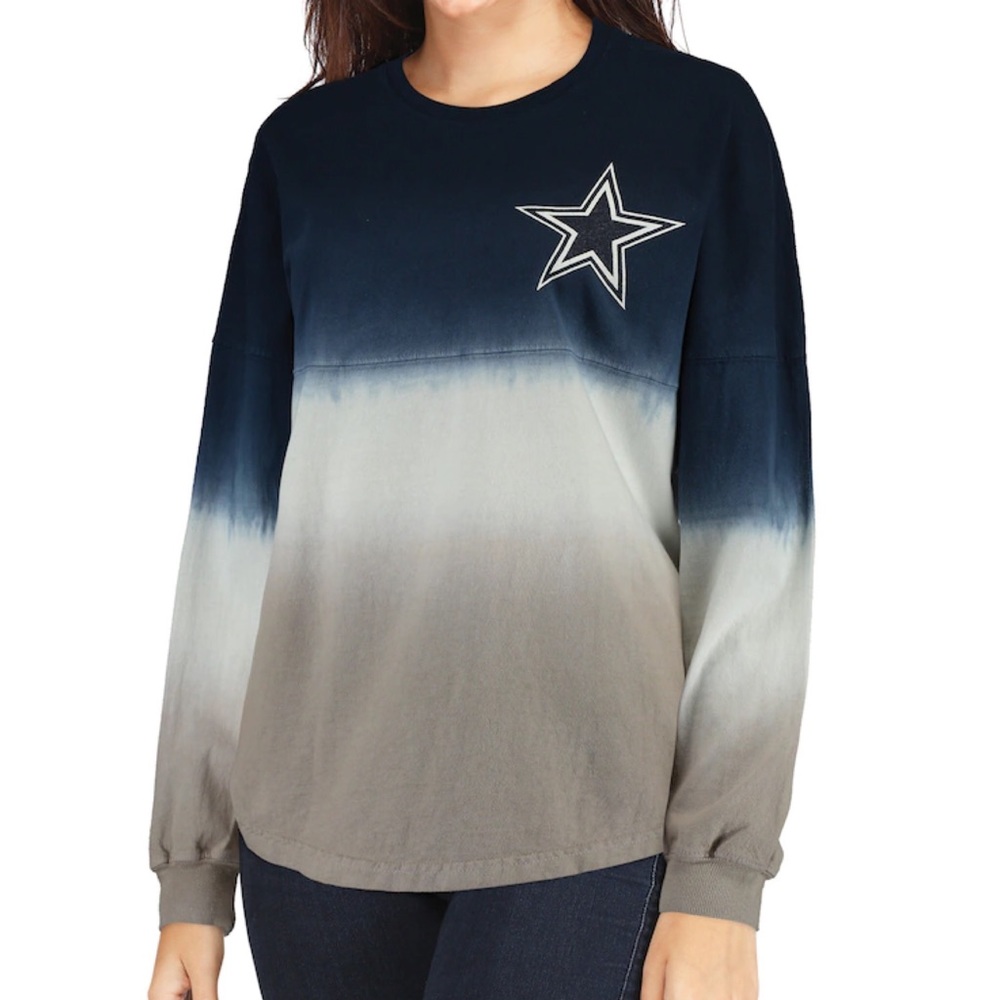 Fanatics Womens Long Sleeve Ombre Navy to Gray Dallas Star Tee
